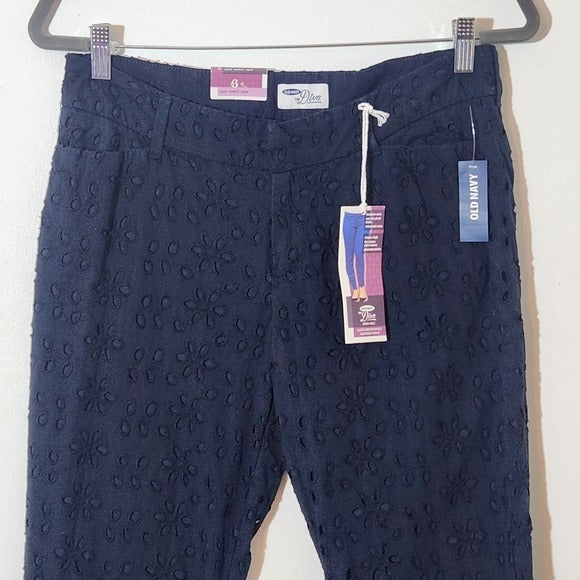 Old Navy Diva Skinny Ankle Navy Eyelet Pants Size 6, New
