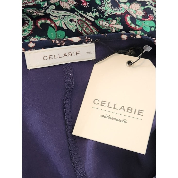 Cellabie Navy Boho Print Layered Look Midi Dress Size 2X NWT