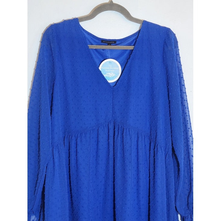 Staccato Blue Swiss Dot Mini Dress Size Large NWOT Wedding Guest Dress