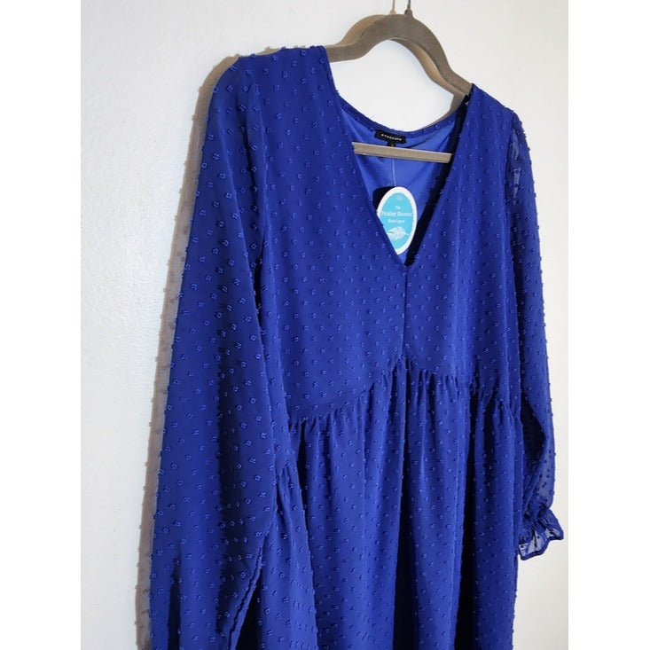 Staccato Blue Swiss Dot Mini Dress Size Large NWOT Wedding Guest Dress