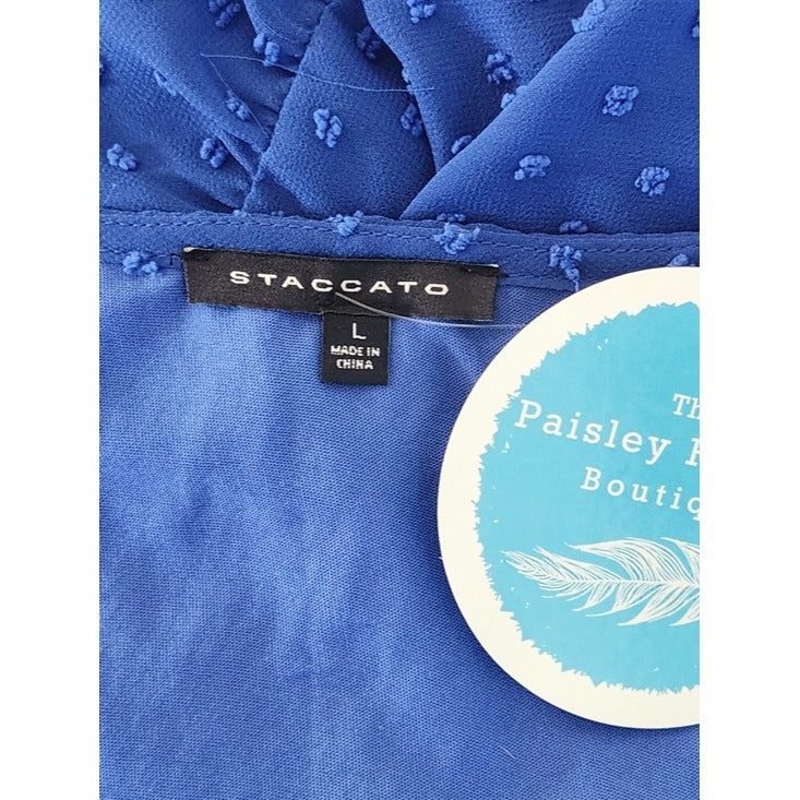 Staccato Blue Swiss Dot Mini Dress Size Large NWOT Wedding Guest Dress