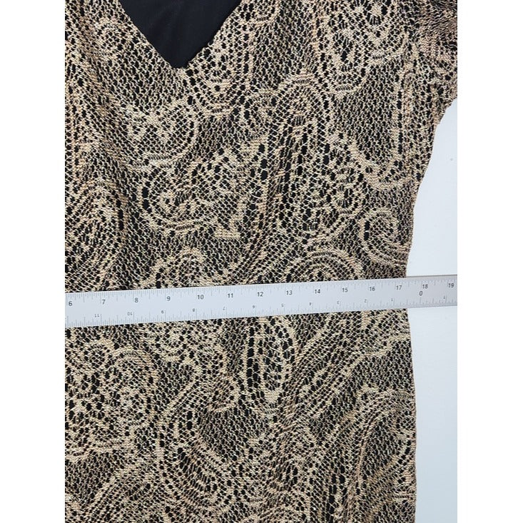 Venus Gold and Black Paisley Cocktail Dress with Fringe Size Large