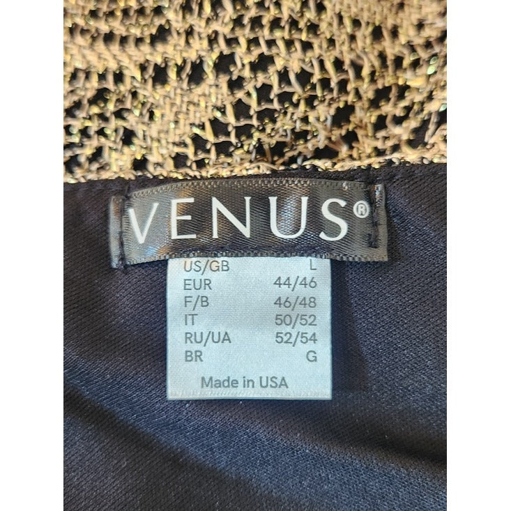 Venus Gold and Black Paisley Cocktail Dress with Fringe Size Large