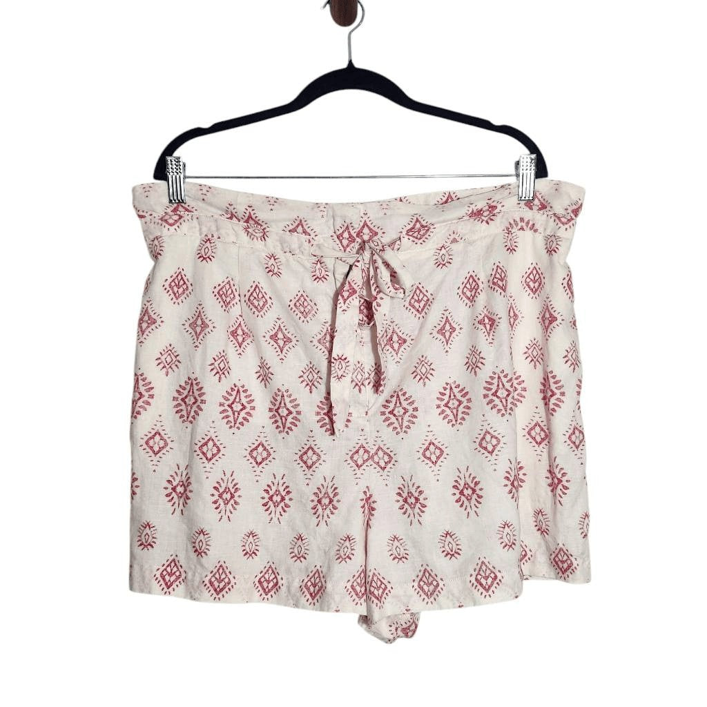 Artisan NY Cream and Red Linen Shorts Size XL Linen Paper Bag Waist Shorts