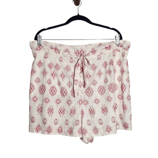 Artisan NY Cream and Red Linen Shorts Size XL Linen Paper Bag Waist Shorts