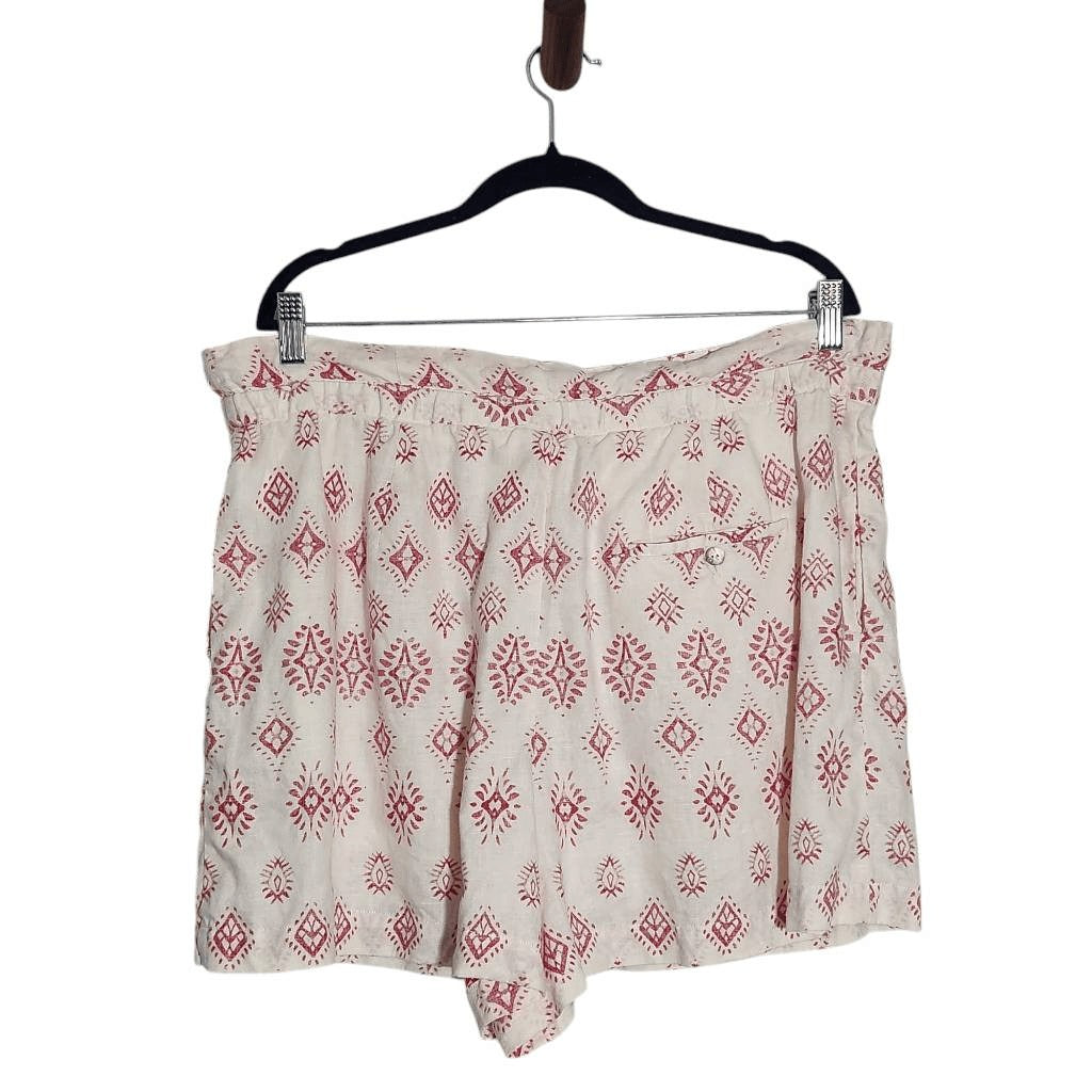 Artisan NY Cream and Red Linen Shorts Size XL Linen Paper Bag Waist Shorts