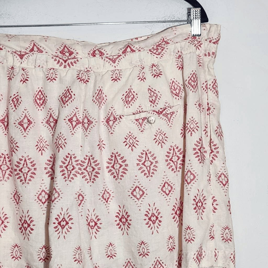 Artisan NY Cream and Red Linen Shorts Size XL Linen Paper Bag Waist Shorts