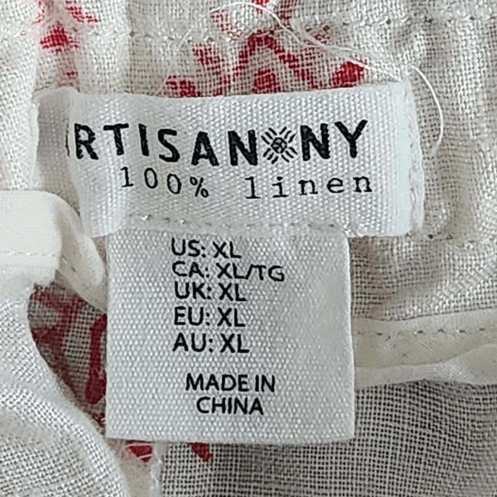 Artisan NY Cream and Red Linen Shorts Size XL Linen Paper Bag Waist Shorts