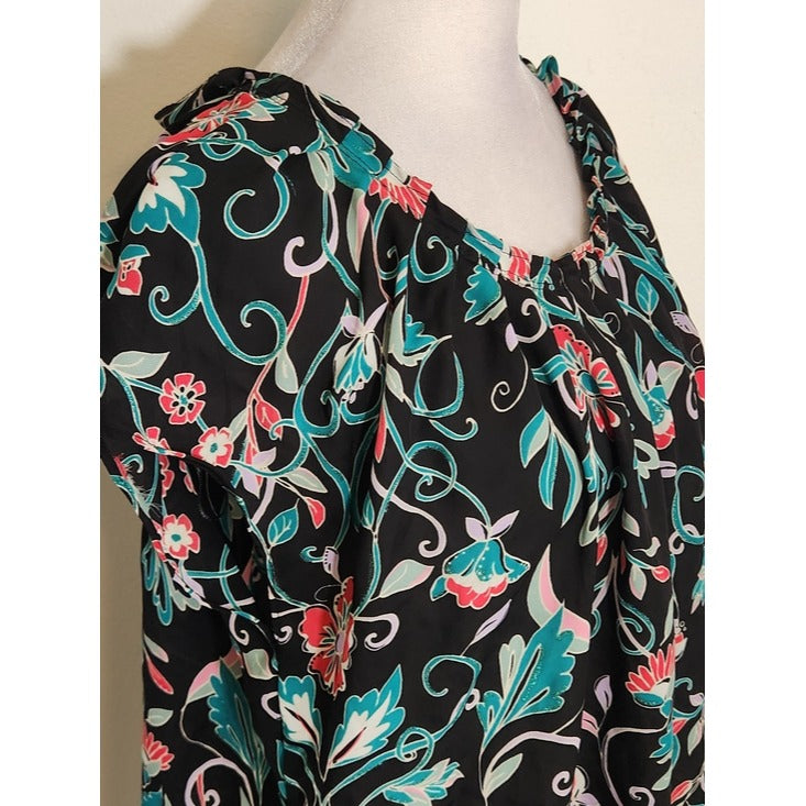 LC Lauren Conrad Black Floral Print Cap Sleeve Blouse Size XL