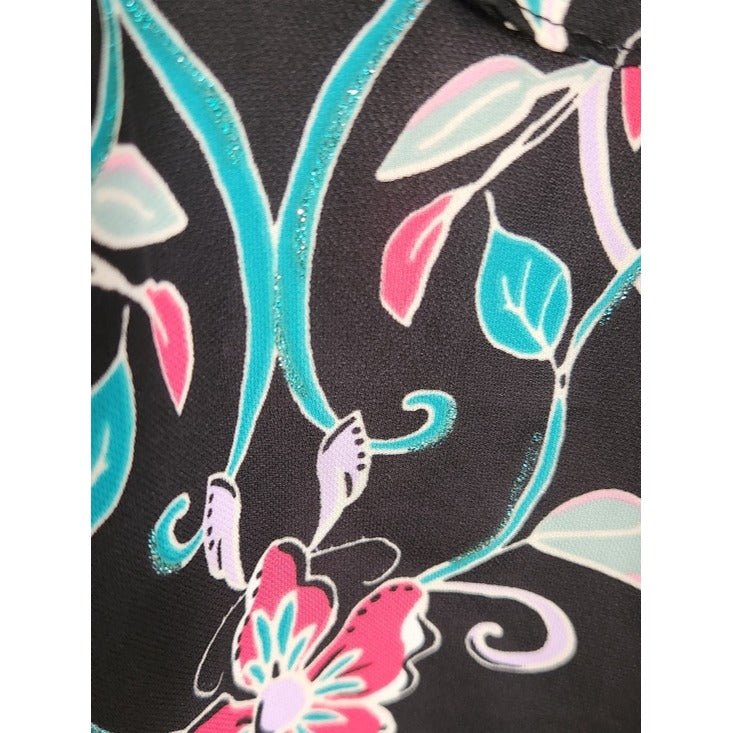 LC Lauren Conrad Black Floral Print Cap Sleeve Blouse Size XL