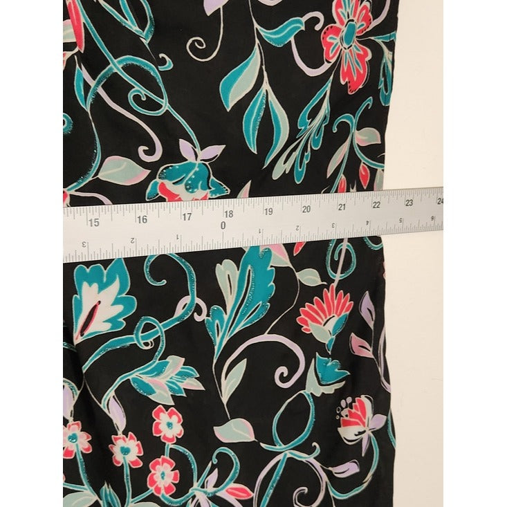 LC Lauren Conrad Black Floral Print Cap Sleeve Blouse Size XL
