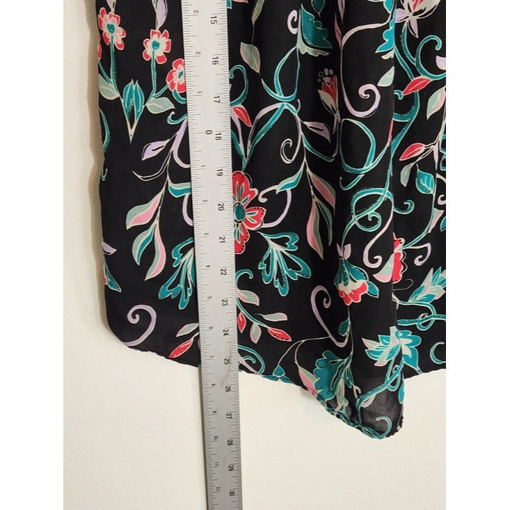 LC Lauren Conrad Black Floral Print Cap Sleeve Blouse Size XL