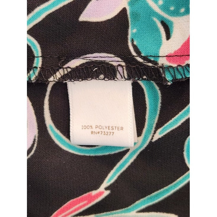 LC Lauren Conrad Black Floral Print Cap Sleeve Blouse Size XL