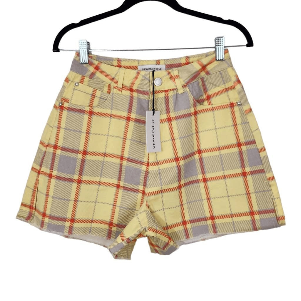 WeWoreWhat Yellow Plaid Shorts NWT Size 26 Plaid High Waist Shorts