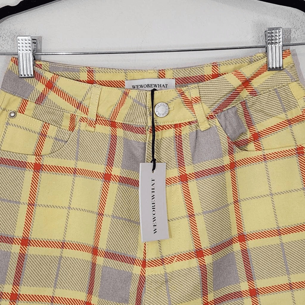 WeWoreWhat Yellow Plaid Shorts NWT Size 26 Plaid High Waist Shorts