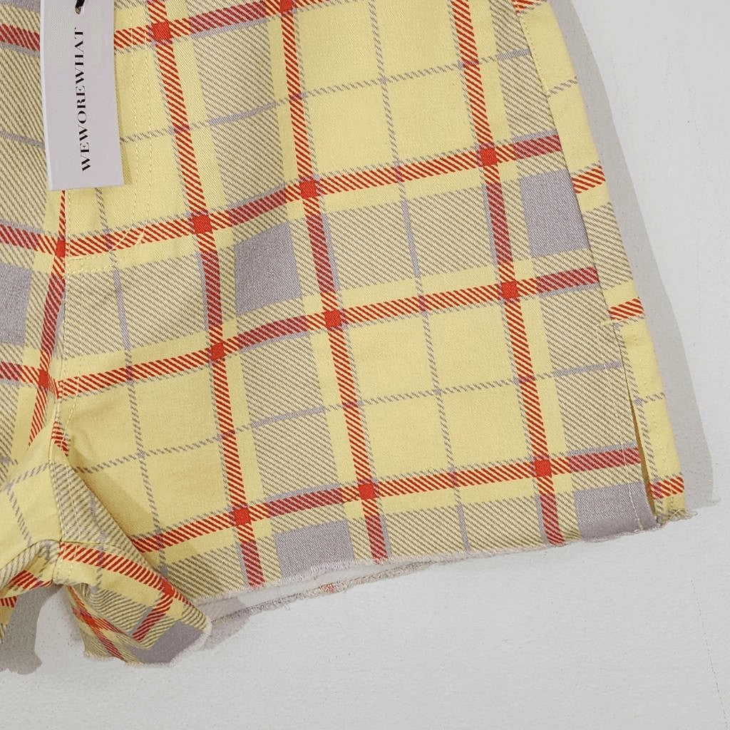 WeWoreWhat Yellow Plaid Shorts NWT Size 26 Plaid High Waist Shorts