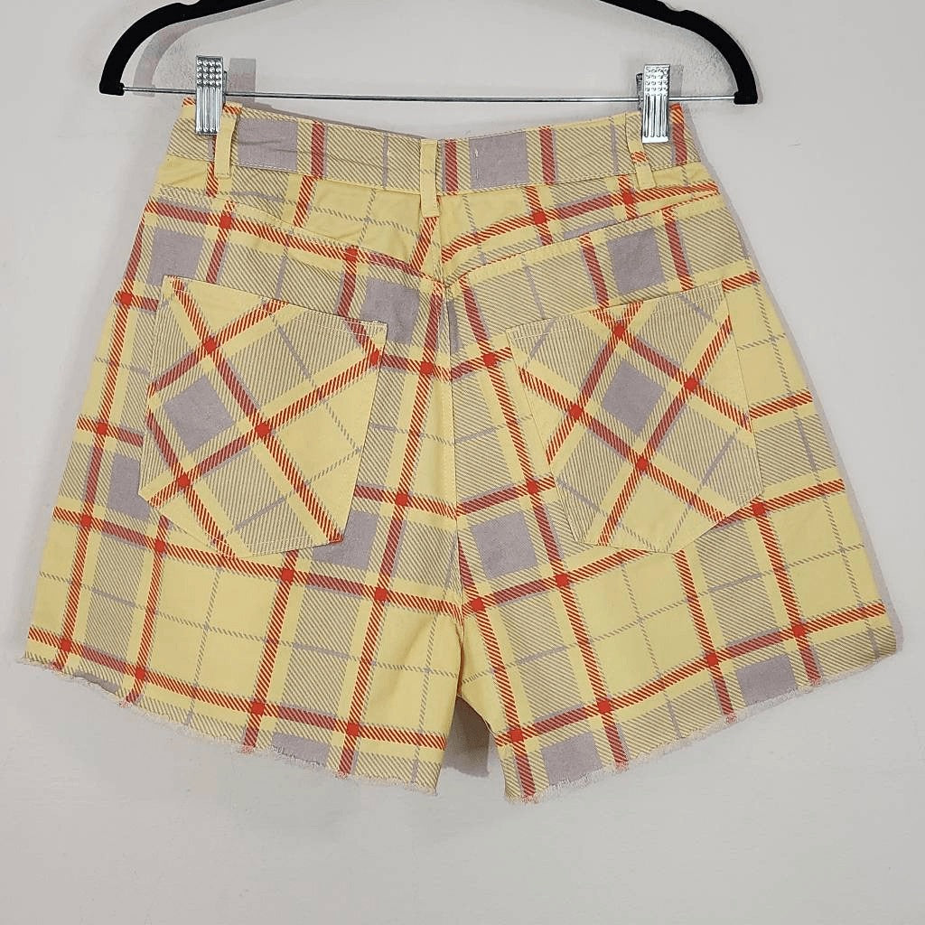 WeWoreWhat Yellow Plaid Shorts NWT Size 26 Plaid High Waist Shorts