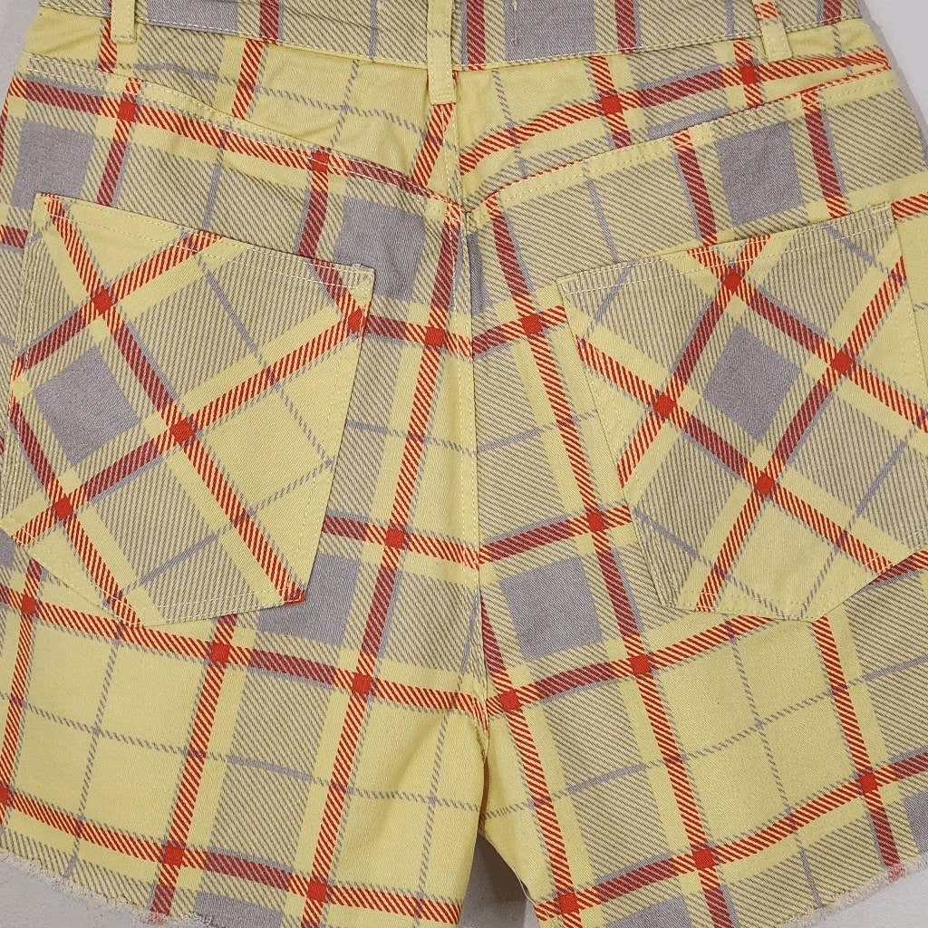 WeWoreWhat Yellow Plaid Shorts NWT Size 26 Plaid High Waist Shorts