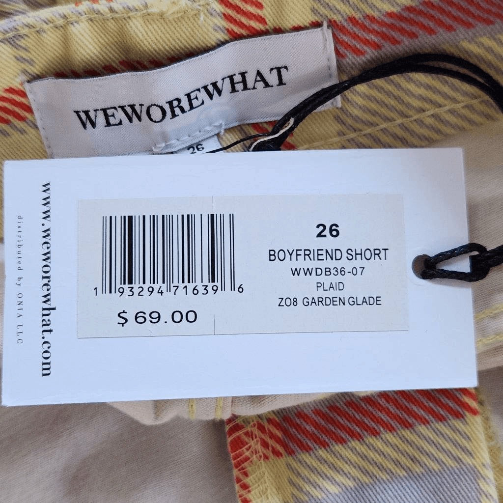 WeWoreWhat Yellow Plaid Shorts NWT Size 26 Plaid High Waist Shorts