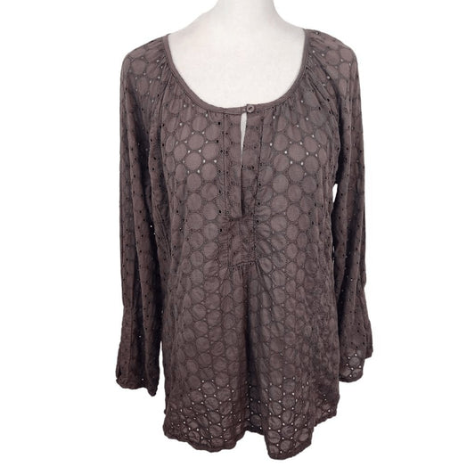 True Grit Gray Eyelet Lace Blouse Size XS Preppy Gray Lace Top
