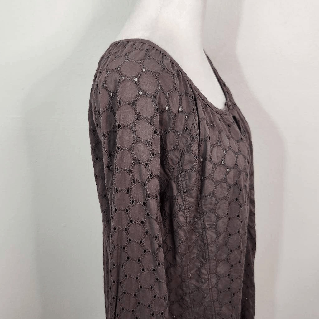 True Grit Gray Eyelet Lace Blouse Size XS Preppy Gray Lace Top