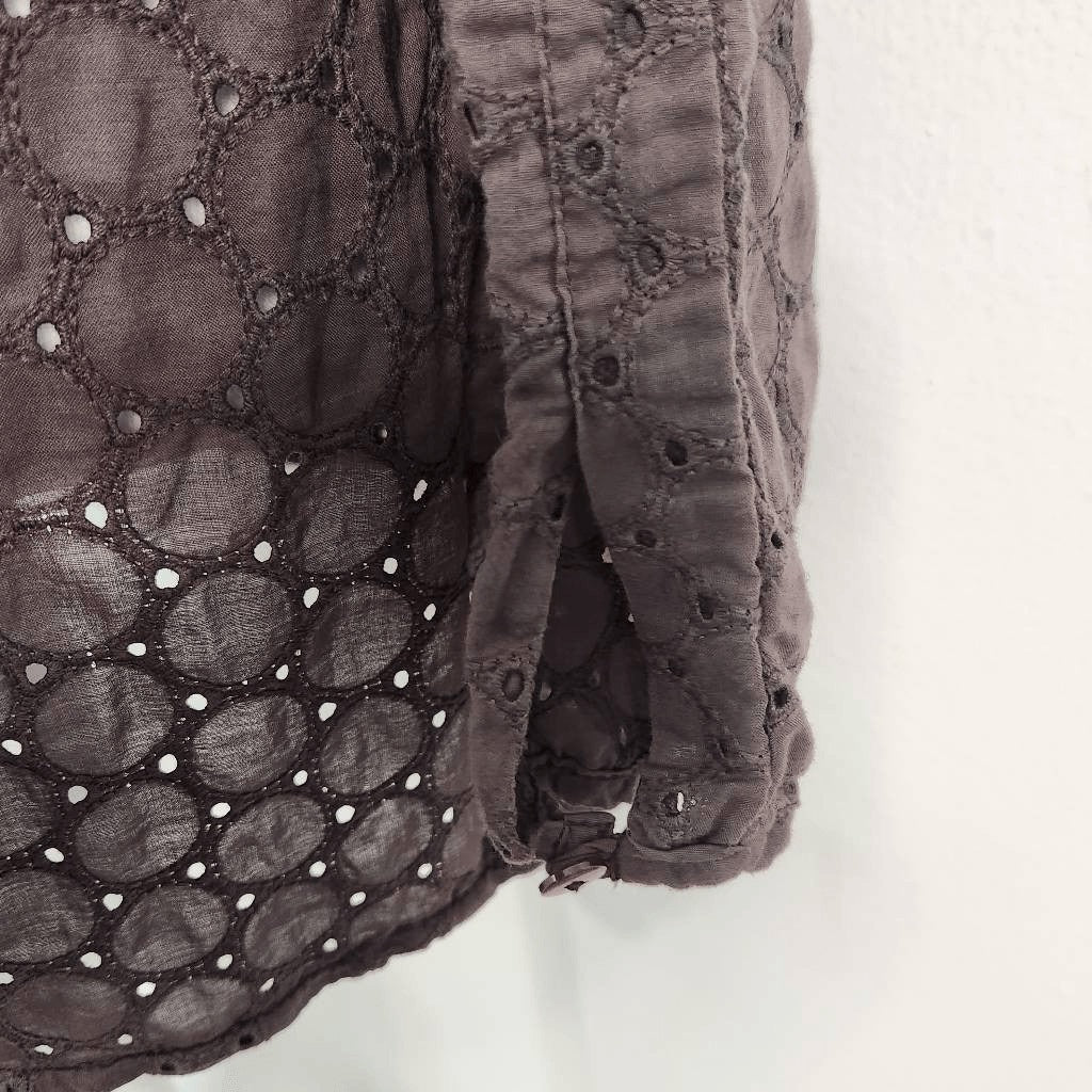 True Grit Gray Eyelet Lace Blouse Size XS Preppy Gray Lace Top