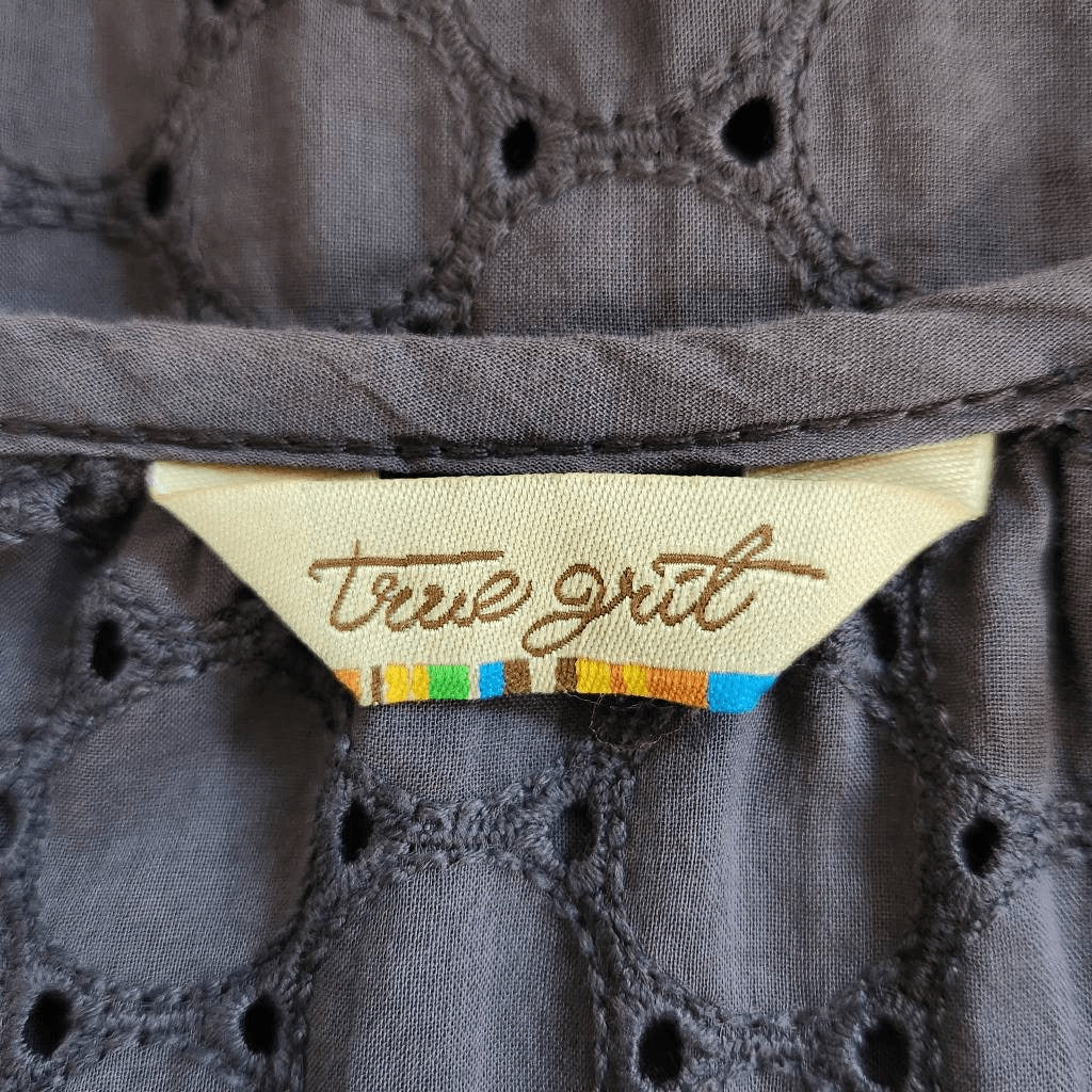 True Grit Gray Eyelet Lace Blouse Size XS Preppy Gray Lace Top
