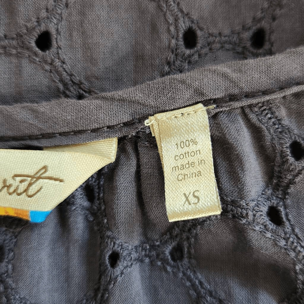 True Grit Gray Eyelet Lace Blouse Size XS Preppy Gray Lace Top