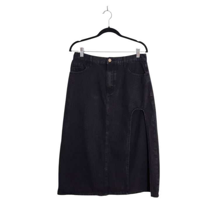 Cider Black Denim Midi Skirt with Side Slit Size Medium