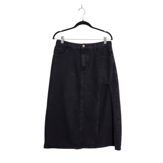 Cider Black Denim Midi Skirt with Side Slit Size Medium