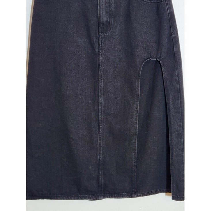 Cider Black Denim Midi Skirt with Side Slit Size Medium