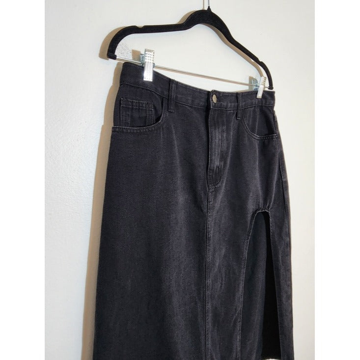 Cider Black Denim Midi Skirt with Side Slit Size Medium