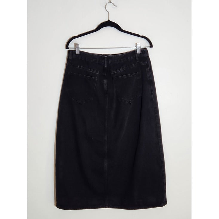 Cider Black Denim Midi Skirt with Side Slit Size Medium