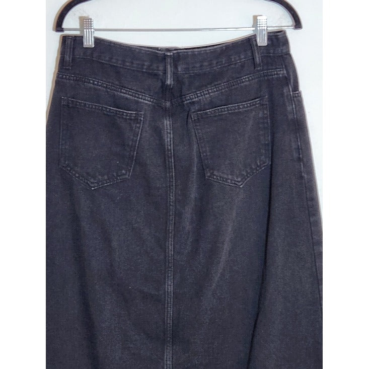 Cider Black Denim Midi Skirt with Side Slit Size Medium