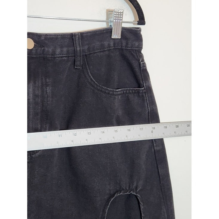 Cider Black Denim Midi Skirt with Side Slit Size Medium