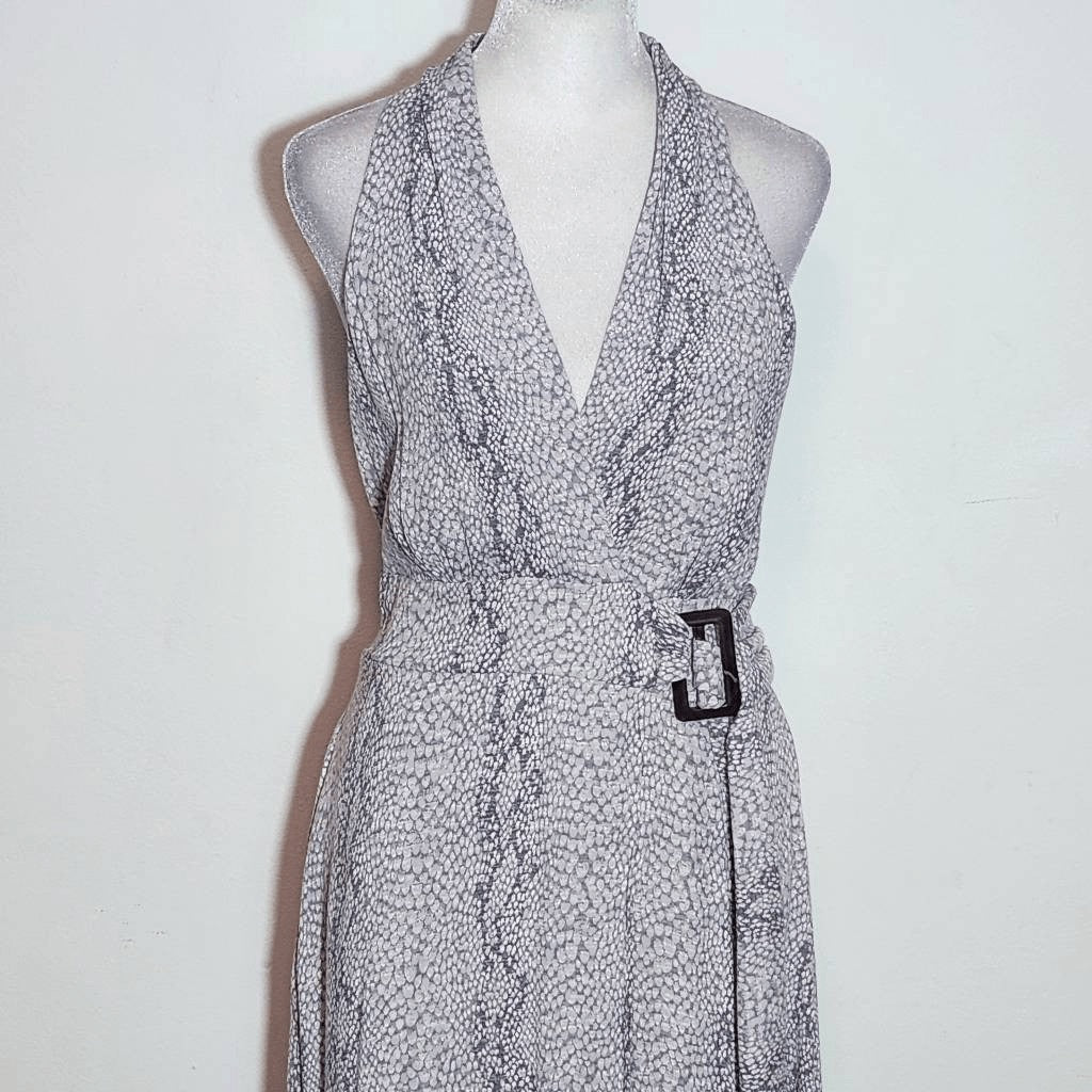 Anthropologie Gray Snakeskin Print Wrap Look Midi Dress Size 2
