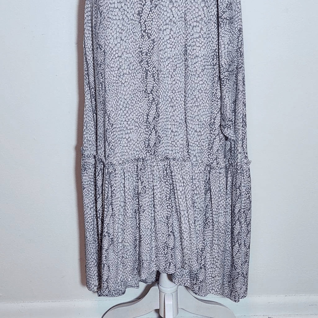 Anthropologie Gray Snakeskin Print Wrap Look Midi Dress Size 2