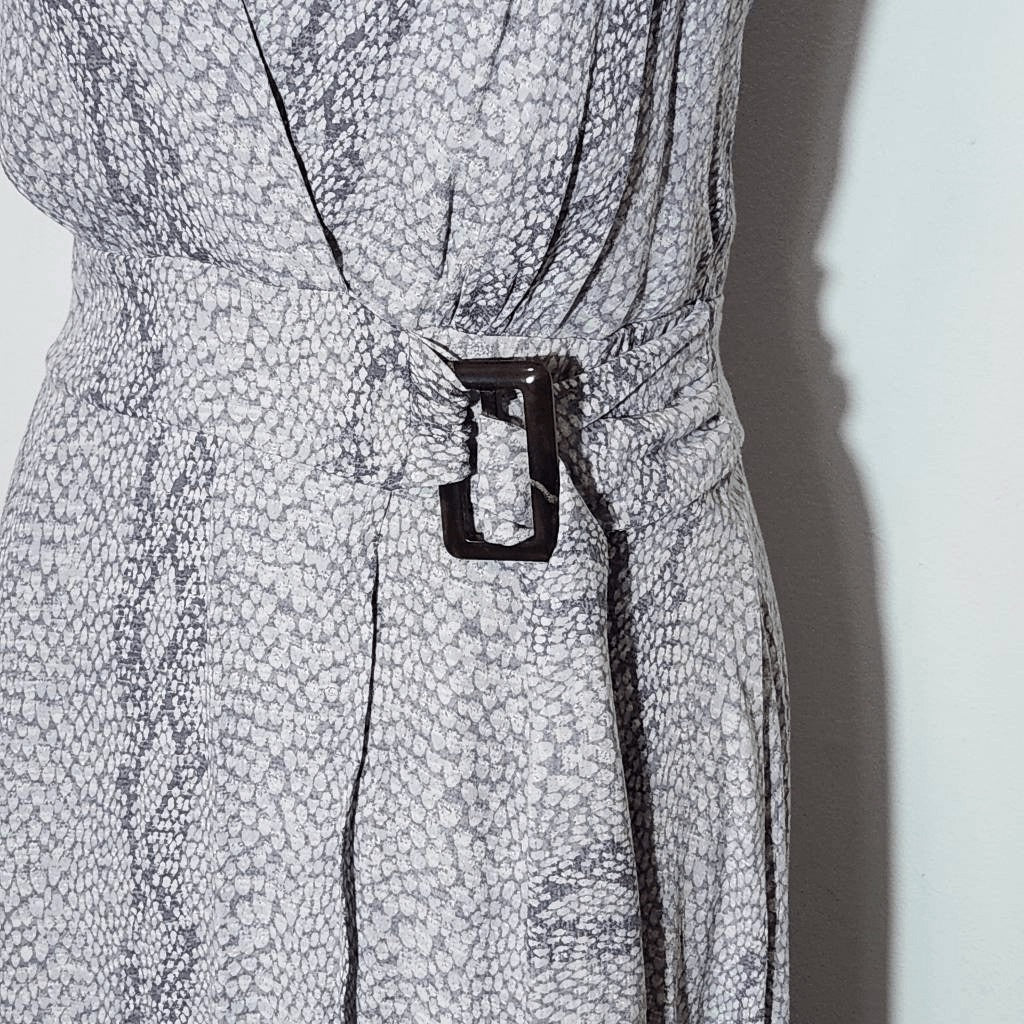Anthropologie Gray Snakeskin Print Wrap Look Midi Dress Size 2