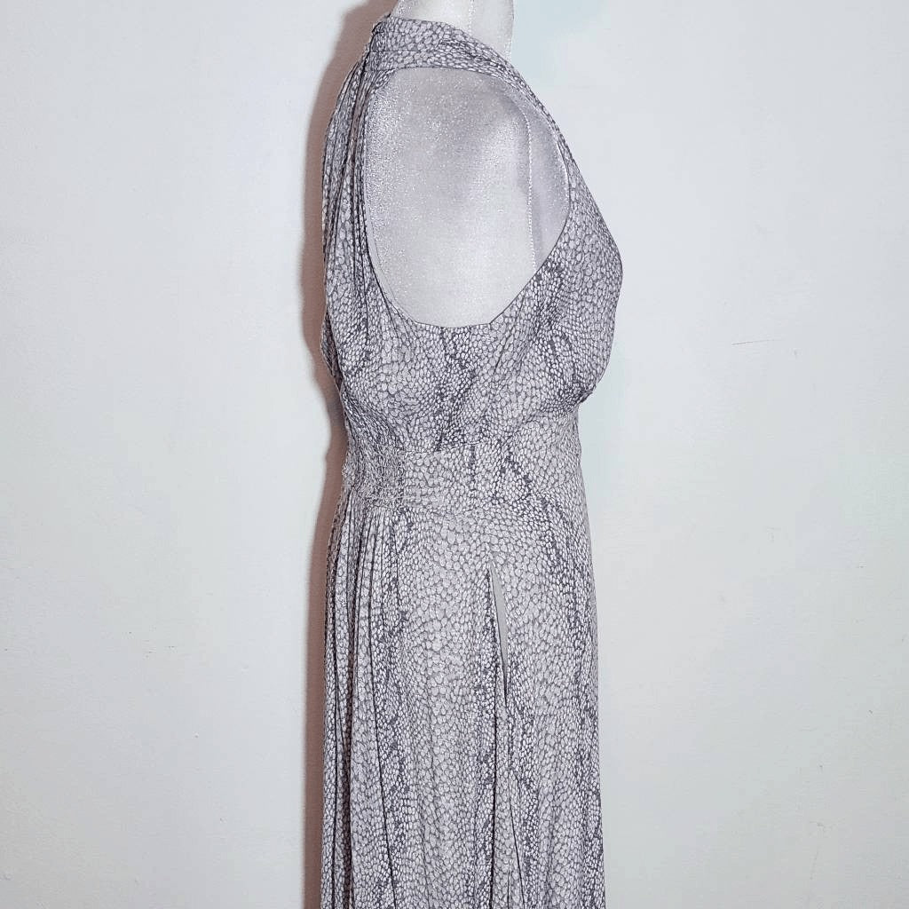 Anthropologie Gray Snakeskin Print Wrap Look Midi Dress Size 2