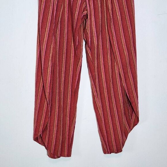 Drew Red and Pink Stripe Linen Boho Strapless Jumpsuit with Slit Legs Size Small