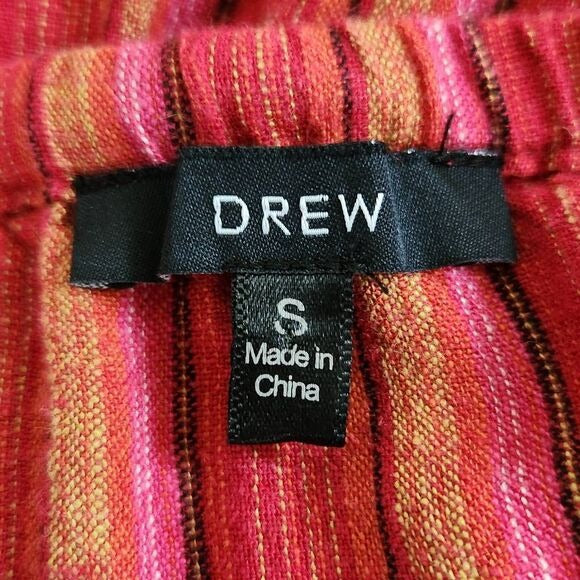 Drew Red and Pink Stripe Linen Boho Strapless Jumpsuit with Slit Legs Size Small