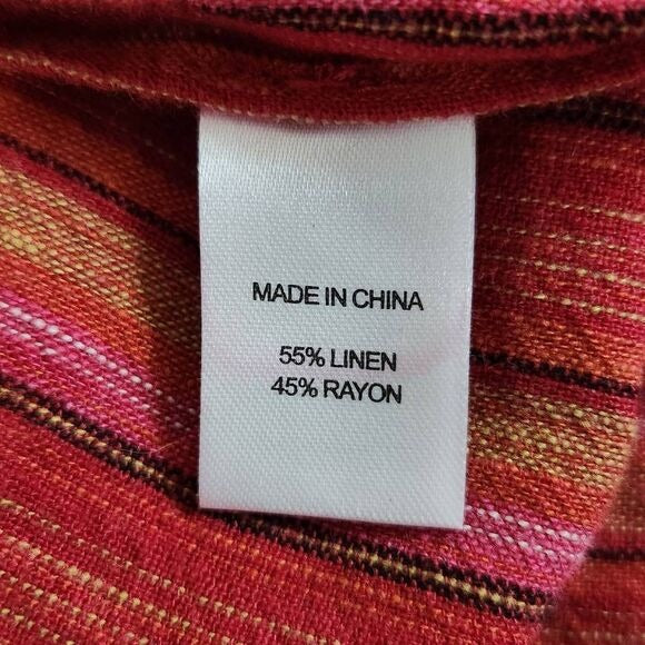 Drew Red and Pink Stripe Linen Boho Strapless Jumpsuit with Slit Legs Size Small