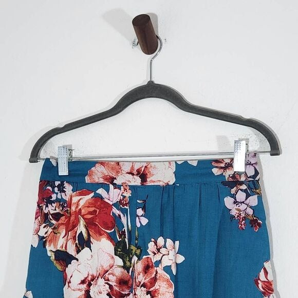 Band of Gypsies Teal Blue Floral Print Flowy Boho Shorts  Size Small New