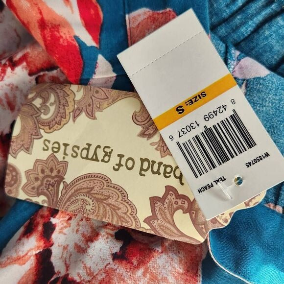 Band of Gypsies Teal Blue Floral Print Flowy Boho Shorts  Size Small New