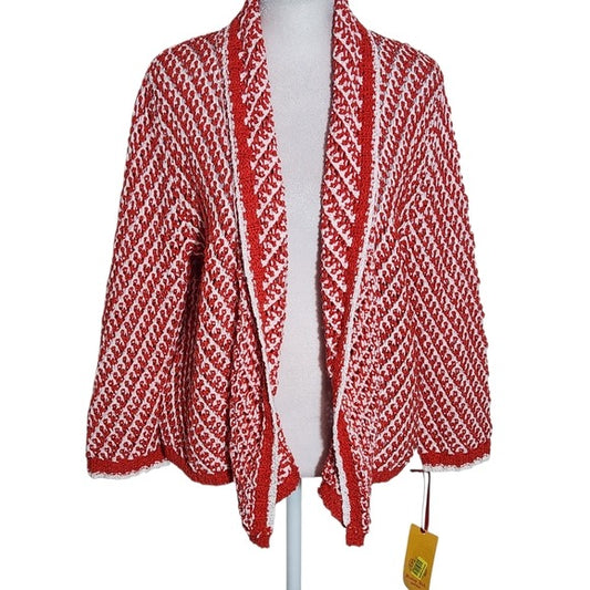 Ruby Rd. Petite Red and White Open Cardigan Size Petite Large New