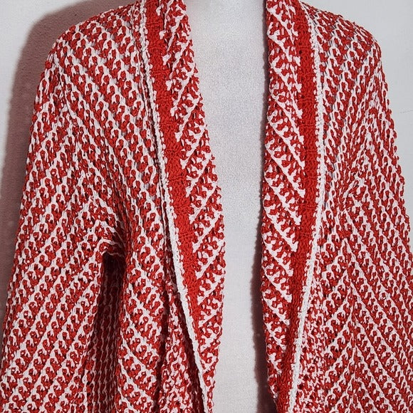 Ruby Rd. Petite Red and White Open Cardigan Size Petite Large New