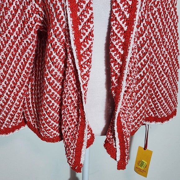 Ruby Rd. Petite Red and White Open Cardigan Size Petite Large New