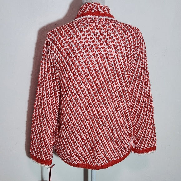 Ruby Rd. Petite Red and White Open Cardigan Size Petite Large New