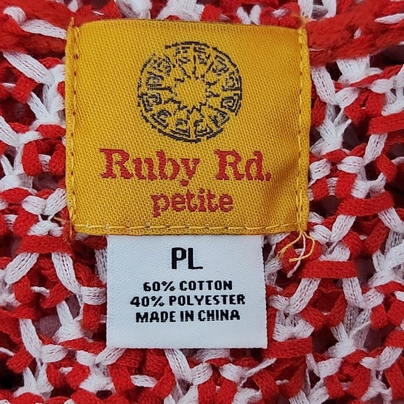 Ruby Rd. Petite Red and White Open Cardigan Size Petite Large New