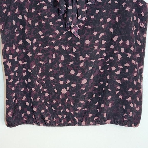 LOFT Purple and Black Print Sleeveless Blouse with Ruffle at Neckline Size XL